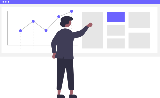 Illustration of a team member logging tasks alongside a productivity chart
